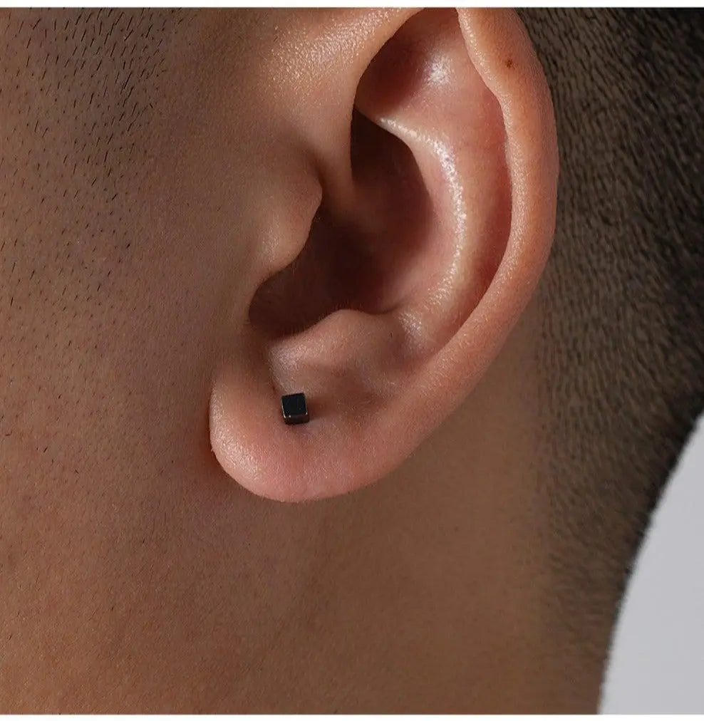 Black Cube Stud Earrings ArtsKoreanMan