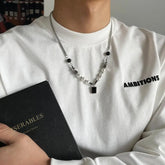 Black Square Pendant Necklace ArtsKoreanMan