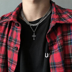 Double Chain Cross Necklace ArtsKoreanMan