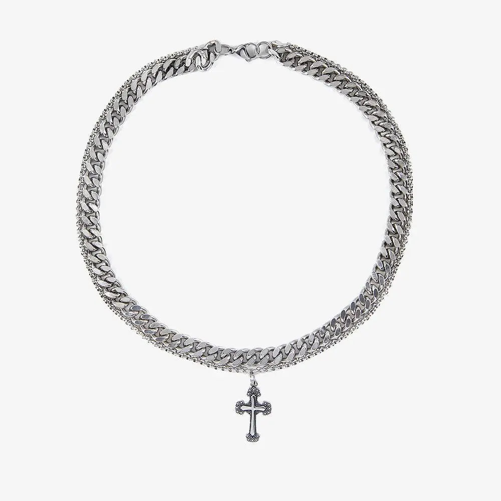 Double Chain Cross Necklace ArtsKoreanMan