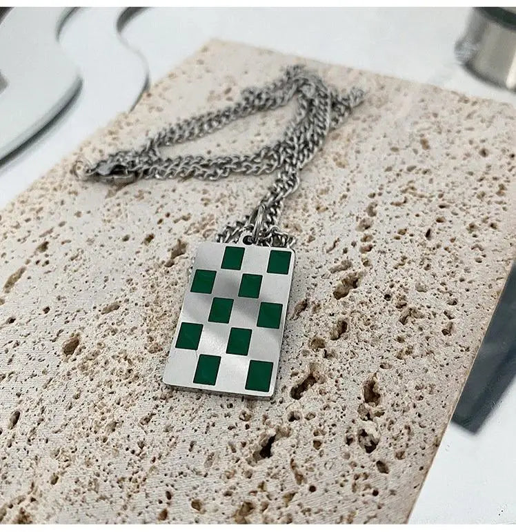 Double-Sided Checkerboard Necklace ArtsKoreanMan