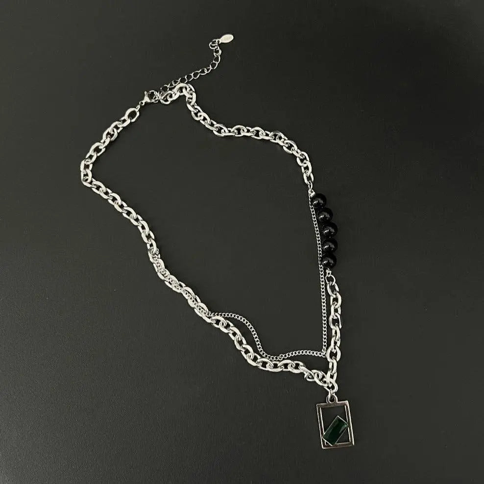 Green Zircon Square Pendant Necklace ArtsKoreanMan