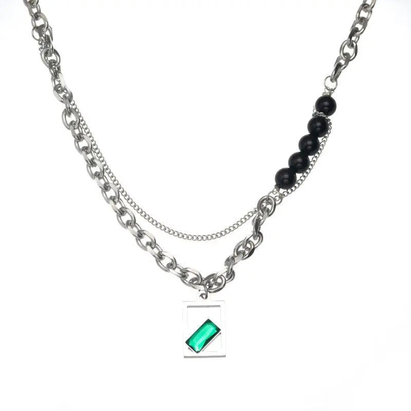 Green Zircon Square Pendant Necklace ArtsKoreanMan