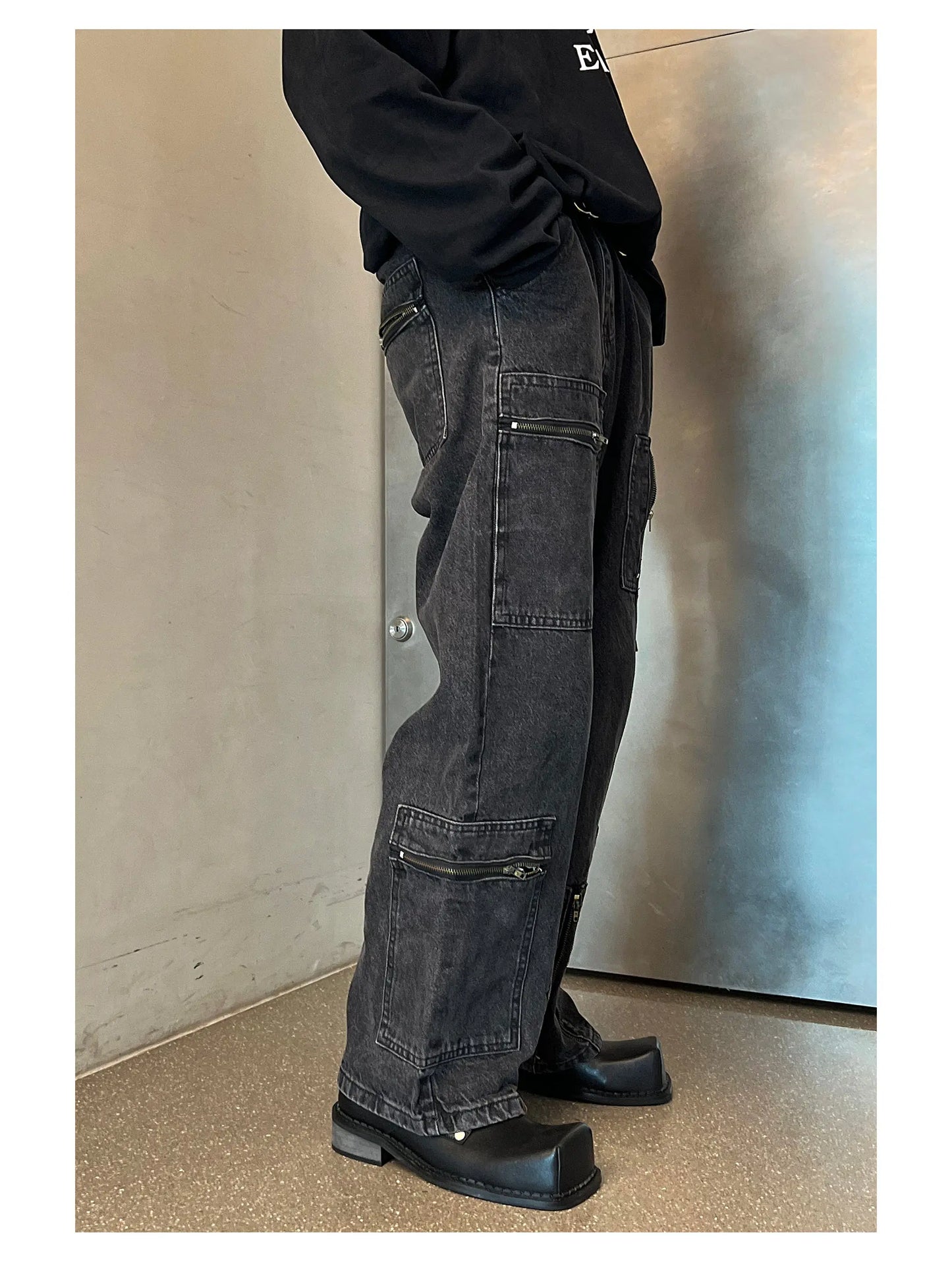 【New】Black Huge Square Toe Leather Shoes ArtsKoreanMan