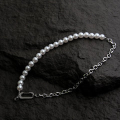 Pearl Stitching Titanium Steel Chain Necklace ArtsKoreanMan