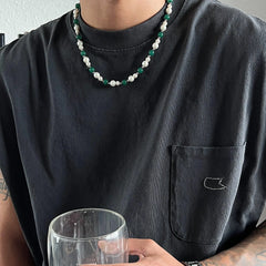 Stitching Green Beaded Necklace ArtsKoreanMan