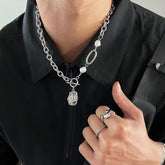 Stitching Metal Pendant Cuban Chain ArtsKoreanMan