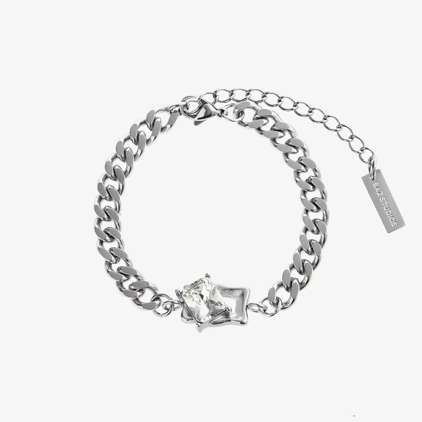 White Gem Cuban Chain Bracelet ArtsKoreanMan
