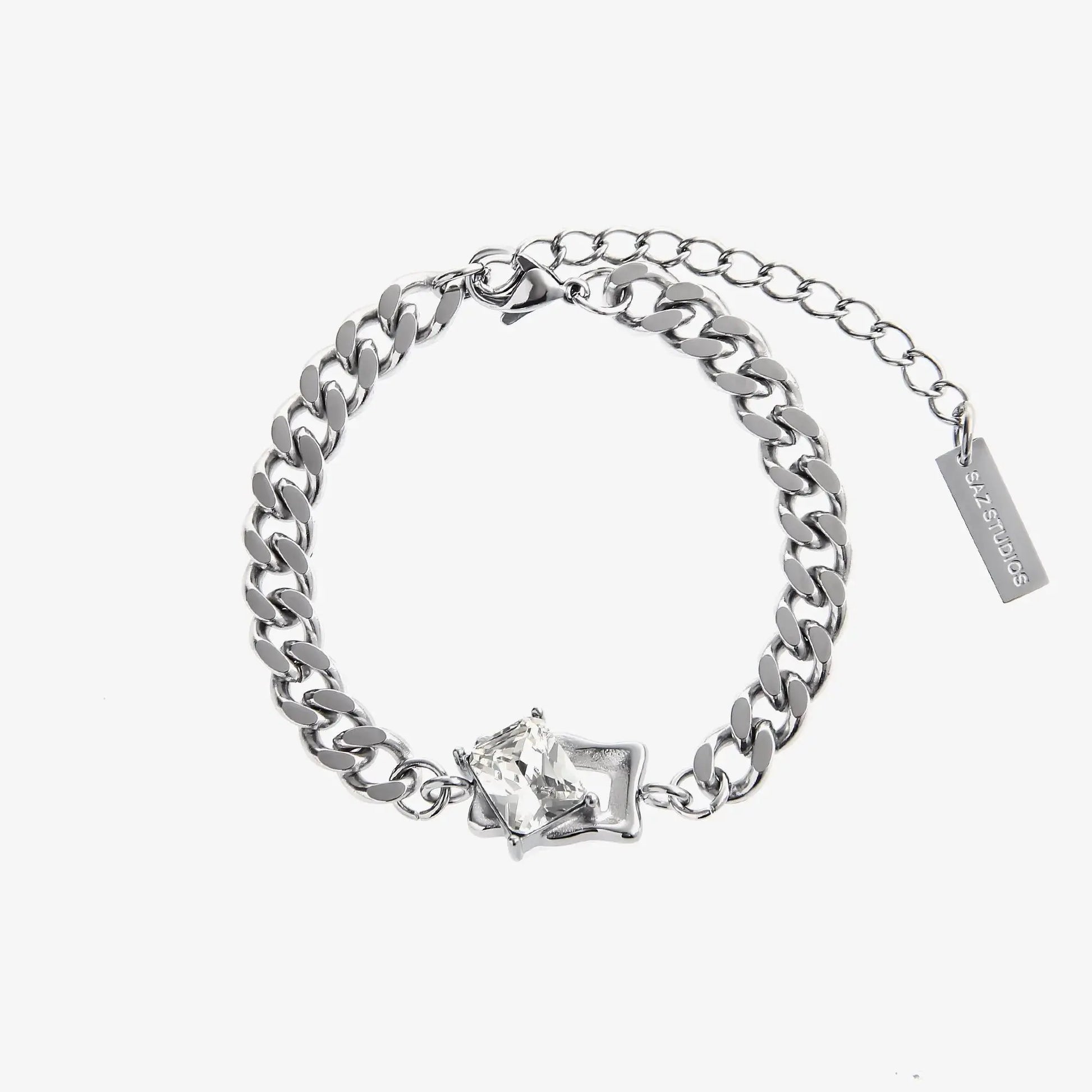 White Gem Cuban Chain Bracelet ArtsKoreanMan