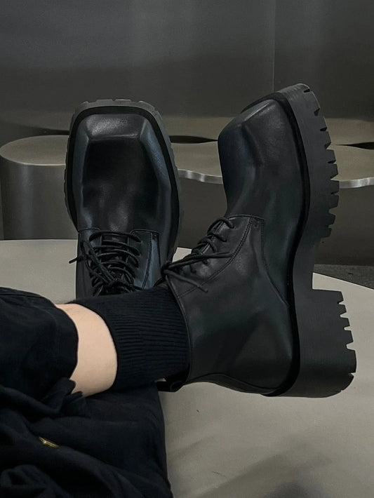 【Hot!】Short Square Toe Leather Shoes ArtsKoreanMan