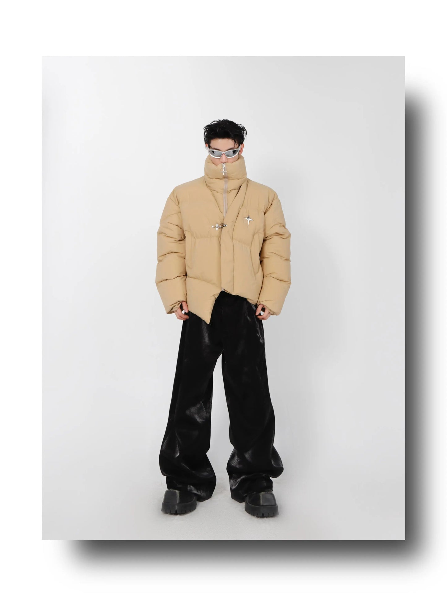 High Neck Asymmetrical Design Winter Coat ArtsKoreanMan