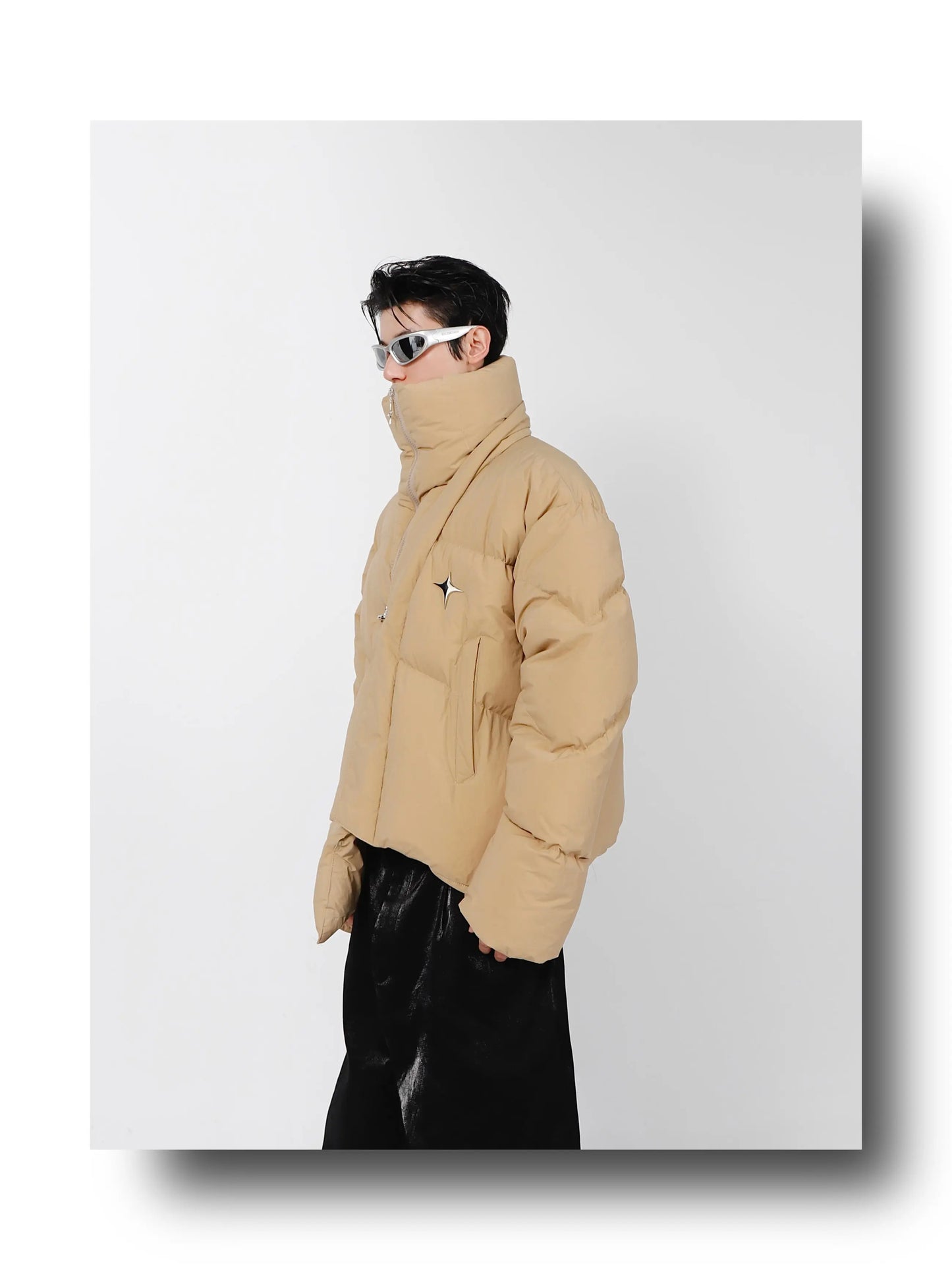 High Neck Asymmetrical Design Winter Coat ArtsKoreanMan