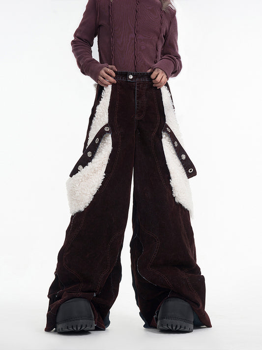 【25s Jan.】Deconstructed Wide-leg Cashmere Patchwork Jeans