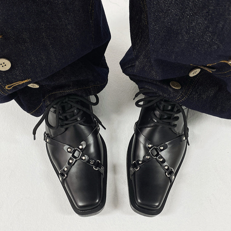 Dark Punk Style Lace-up Leather Shoes