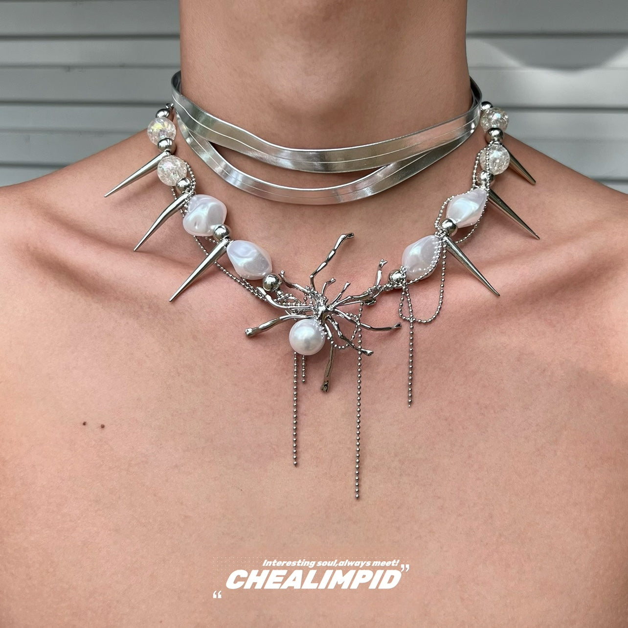 Y2k Alien Spider Punk Multi-Layered Necklace