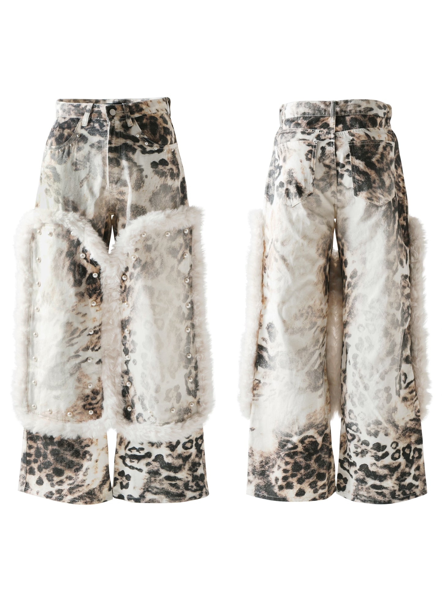 【25s Nov.】Leopard Print Plush Patchwork Jeans