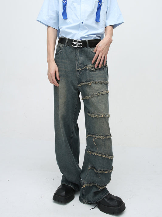 【23s December.】Designed Distressed Washed Patchwork Jeans
