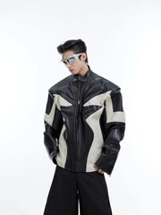 【24s February.】Embossed Color Block Leather Jacket ArtsKoreanMan