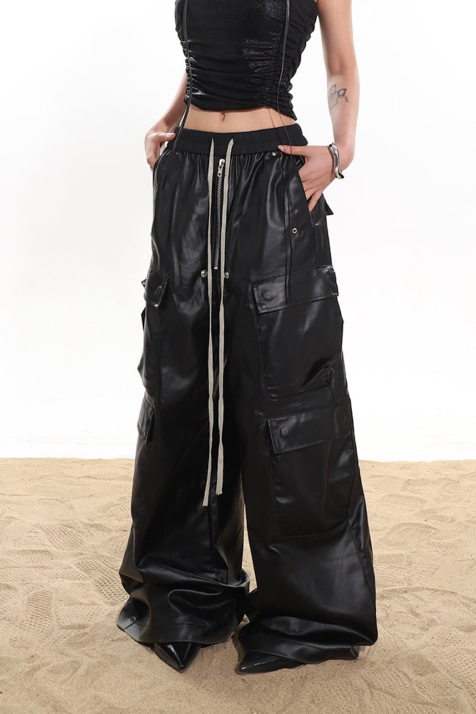 【24s January.】Coated Multi-pocket Wide-leg Street Cargo Pants ArtsKoreanMan