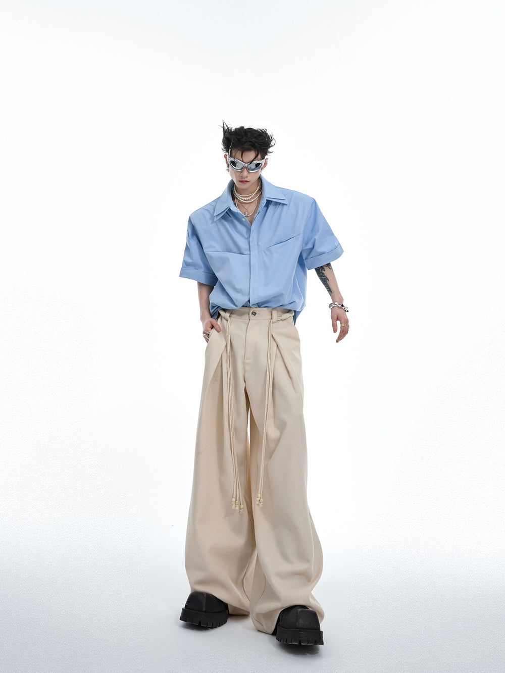 【24s July.】Deconstructed Double Layer 3D Pleated Short Sleeve Shirt ArtsKoreanMan