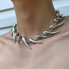 Geometric Silver Thorn Irregular Metal Necklace ArtsKoreanMan