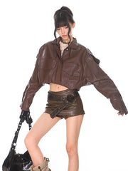 【24s Oct】American Retro Pleated Short Leather Jacket ArtsKoreanMan