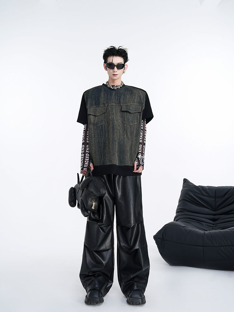 【24s Aug.】American Retro Denim Patchwork T-shirt ArtsKoreanMan