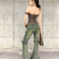 【25s May.】Washed Denim Layered Flare Lace-Up Pants