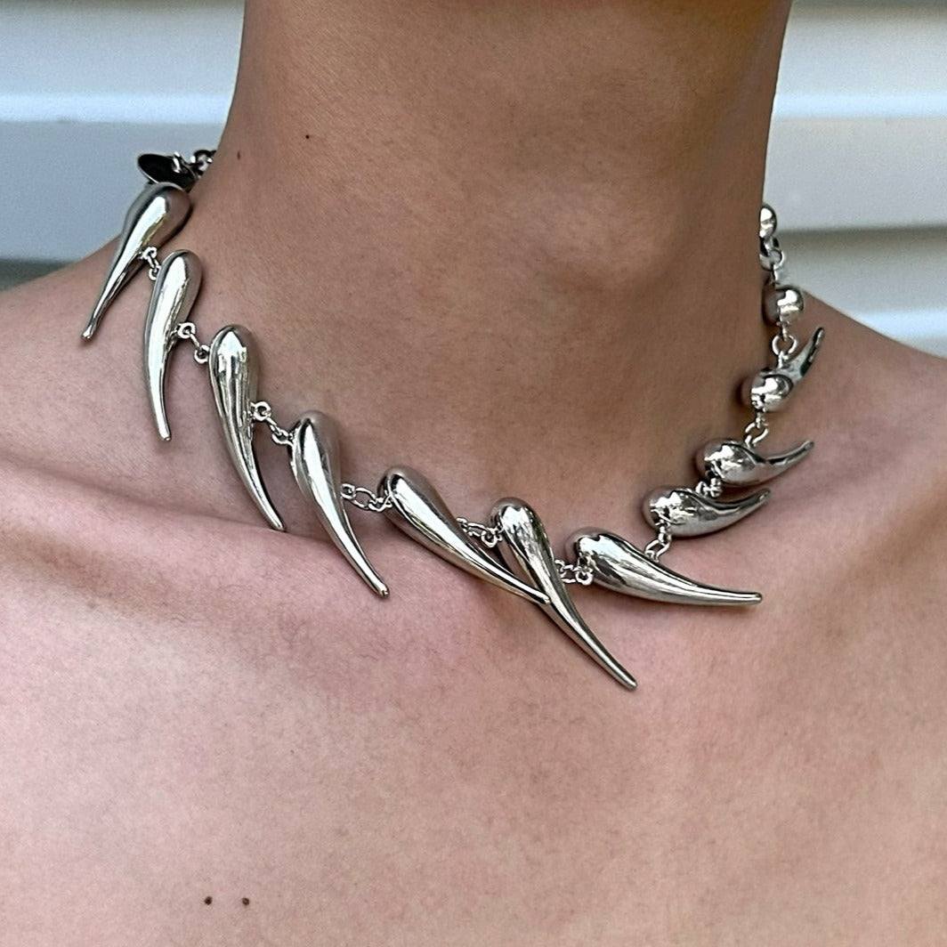 Geometric Silver Thorn Irregular Metal Necklace