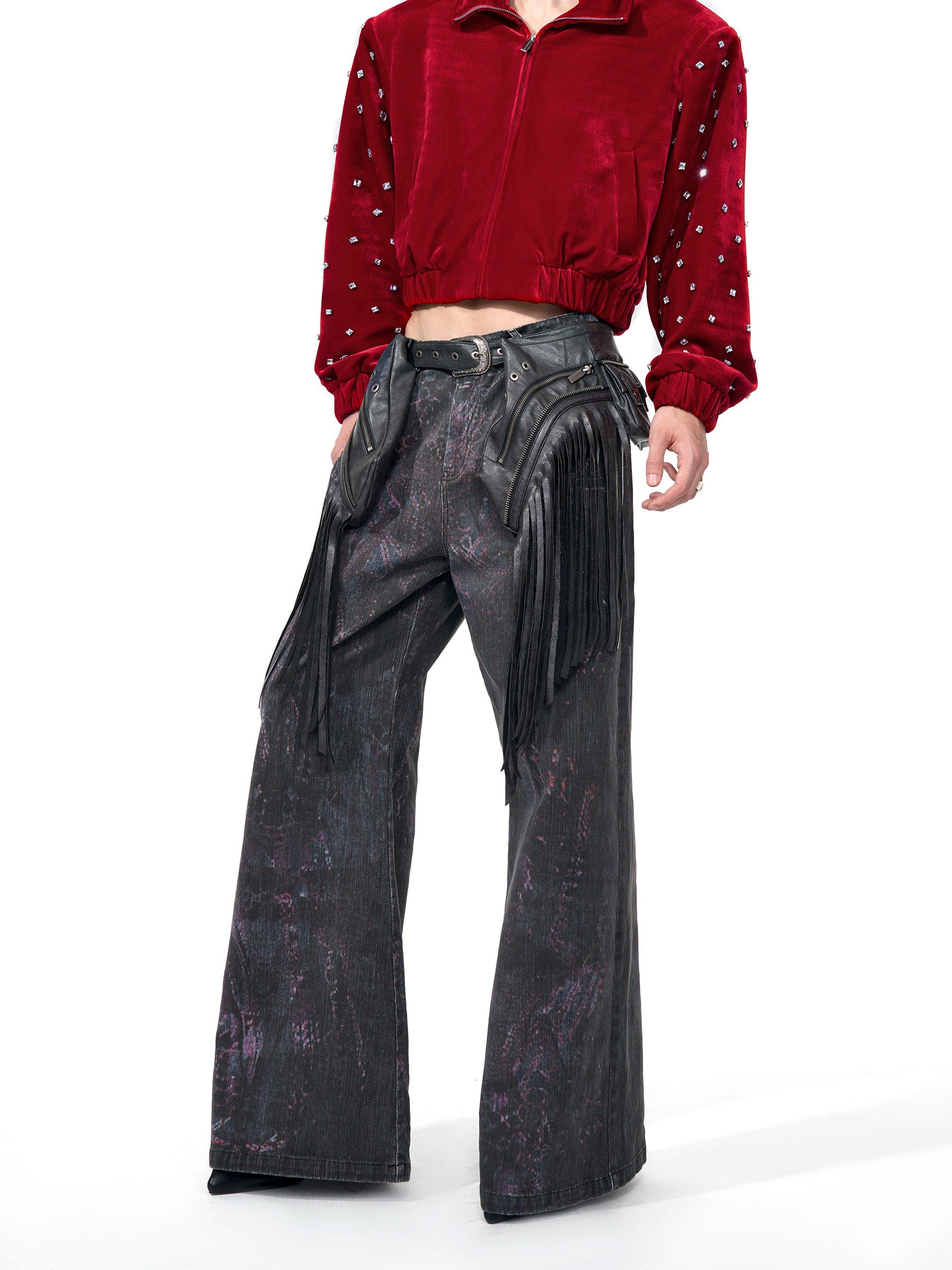 【26s Jan.】Detachable Fringe Utility Belt-Bag Denim Pants