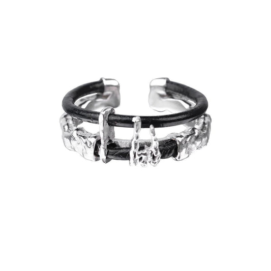 Leather Sterling Silver Double Ring