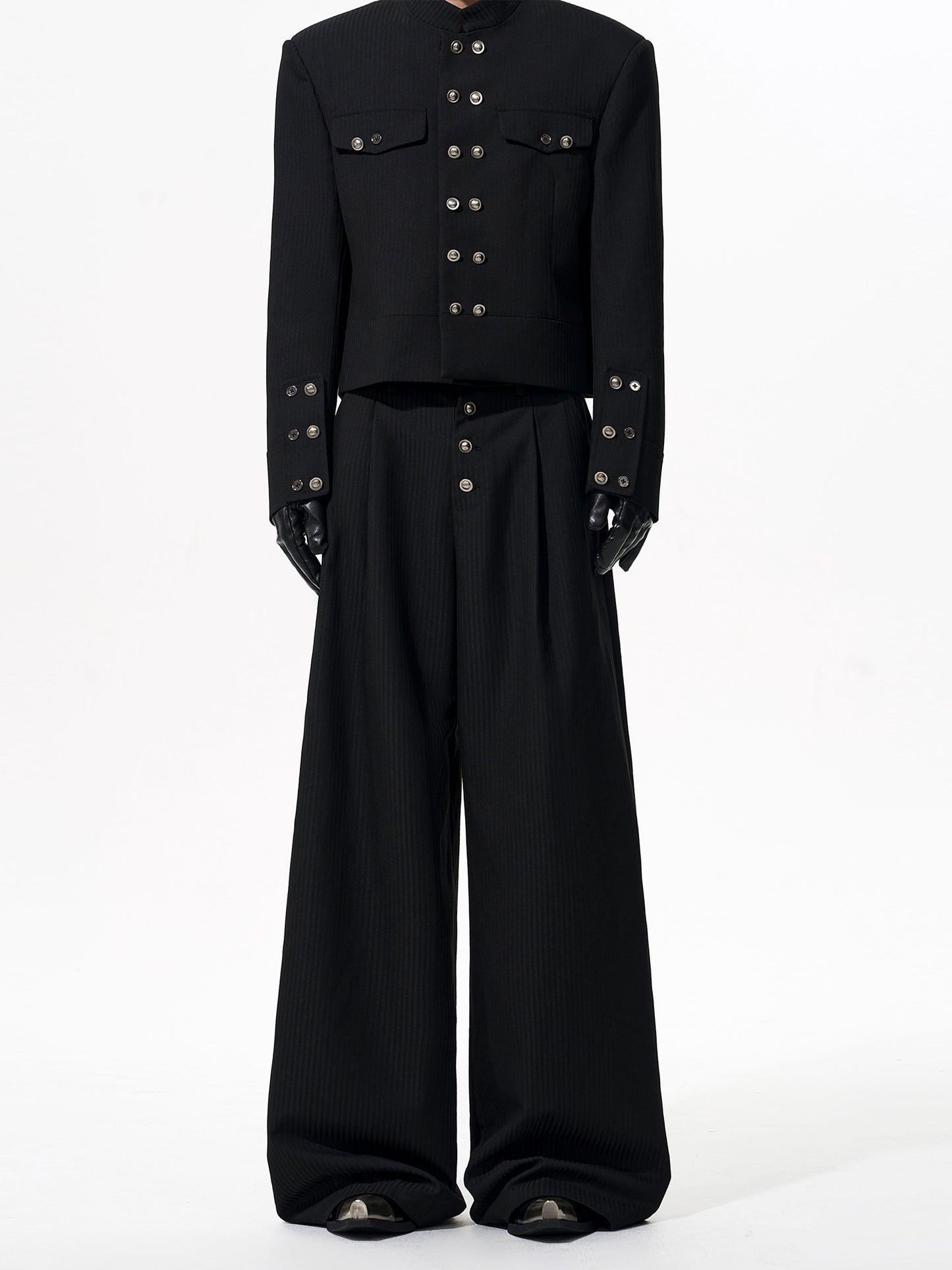 【25s Nov.】Vertical Striped Double-breasted Stand-up Collar Jacket / Pants