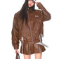 【24s Oct.】Niche Retro Bow Lapel Leather Jacket + Leather Skirt