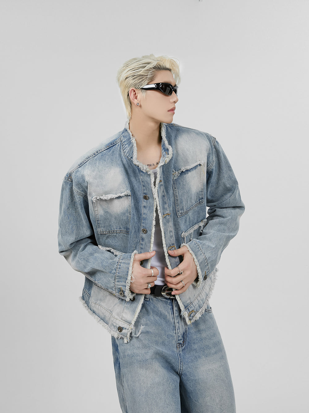 【23s November.】Distressed Brushed Stand Collar Denim Jacket ArtsKoreanMan