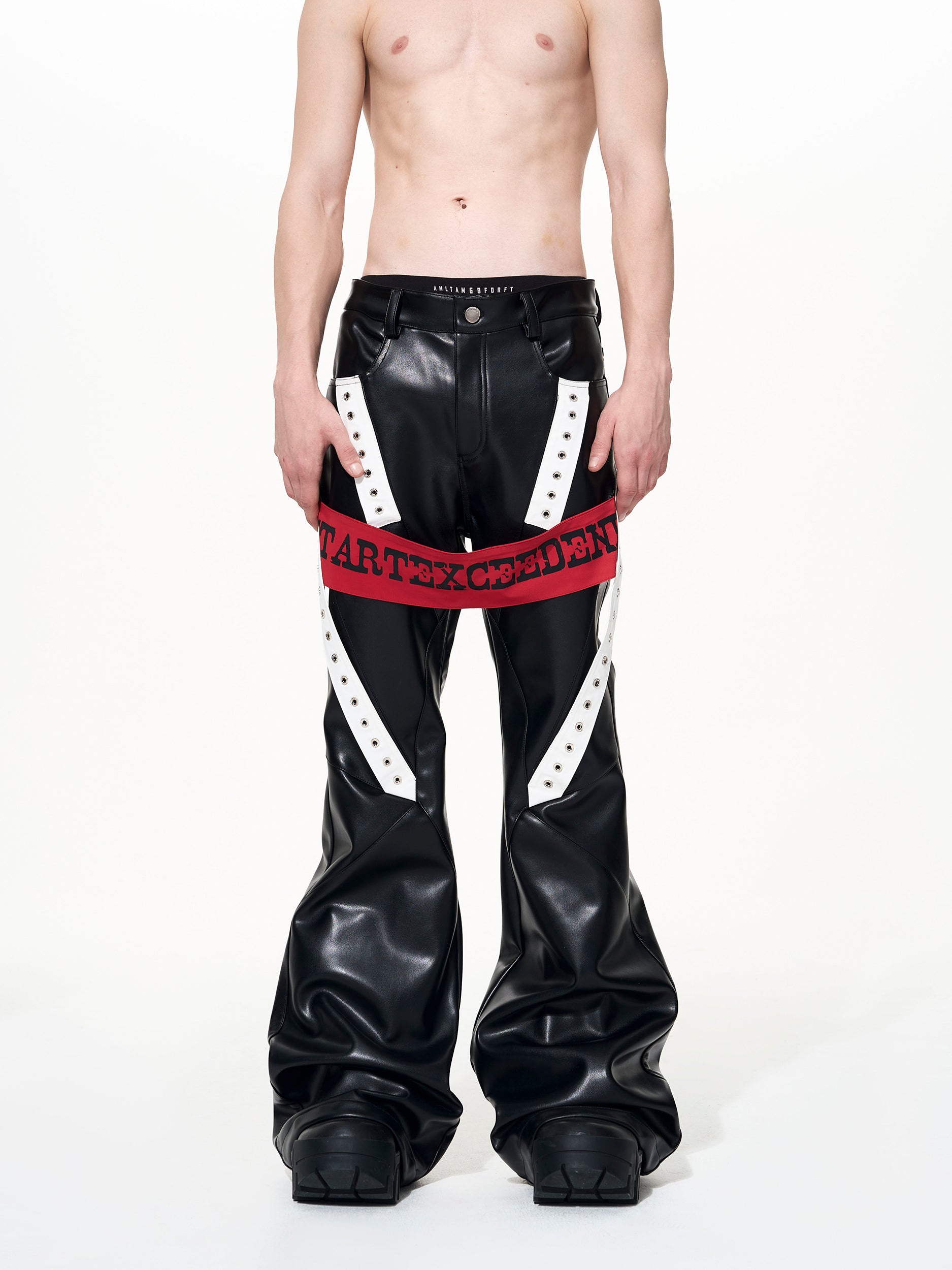 【25s Dec.】Color-blocked Ribbon Racing Leather Jacket/ Pants