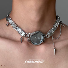 Time Dial Metal Leather Necklace ArtsKoreanMan