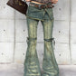 【25s May.】Washed Denim Layered Flare Lace-Up Pants