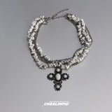 Agate Crushed Cross Layered Wrap Necklace