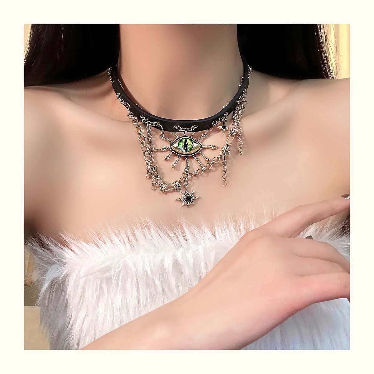 Vintage Green Evil Eye Black Leather Necklace ArtsKoreanMan