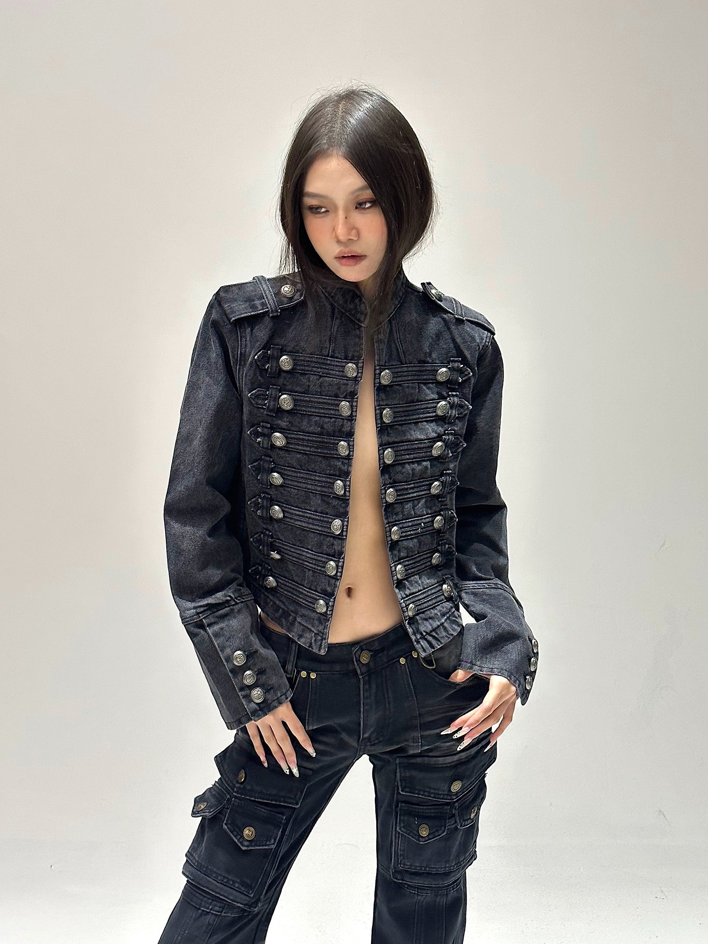 【25s Sep.】Vintage Structured Shoulder Slim Blue Denim Jacket