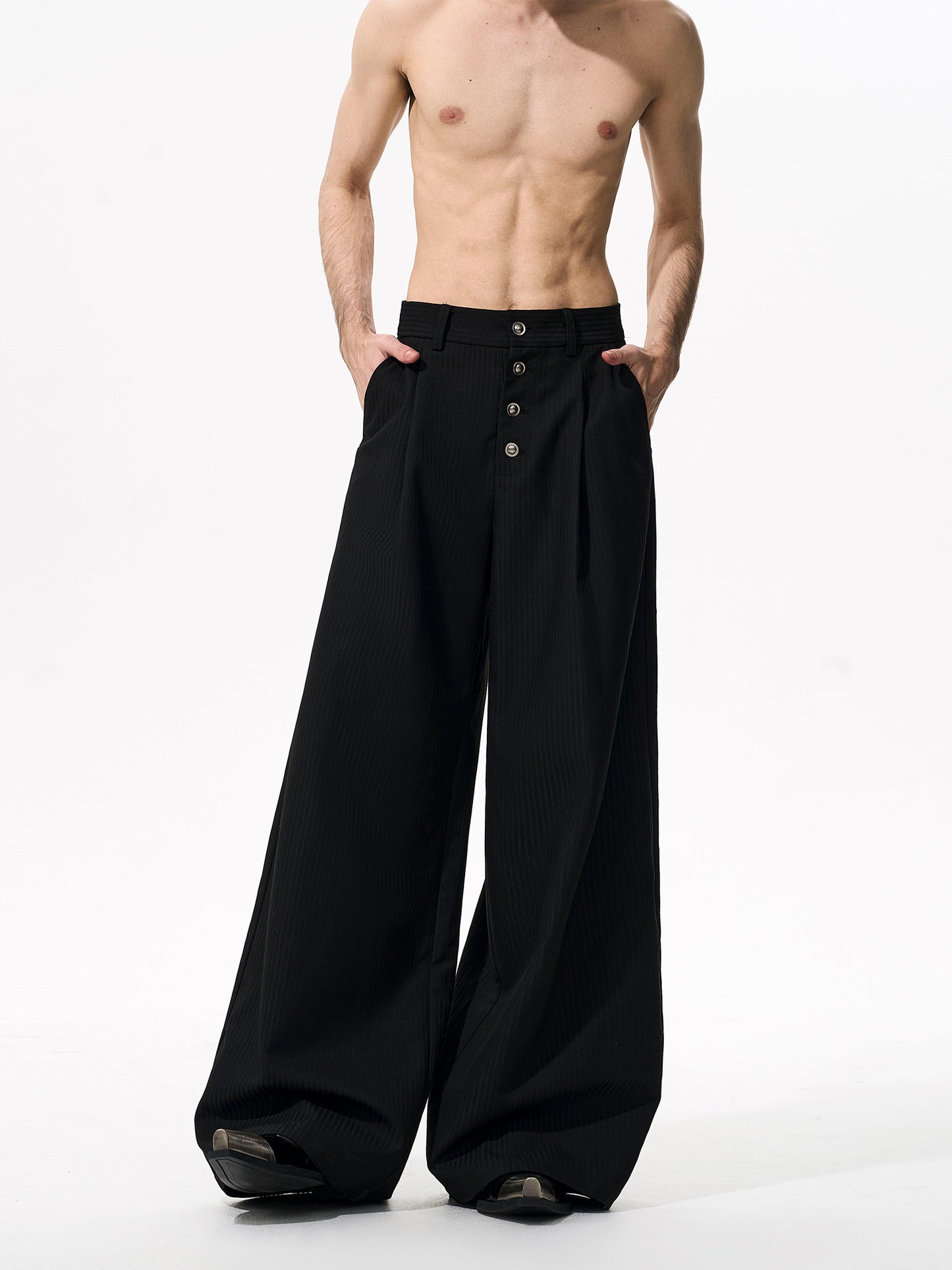 【25s Nov.】Vertical Striped Double-breasted Stand-up Collar Jacket / Pants