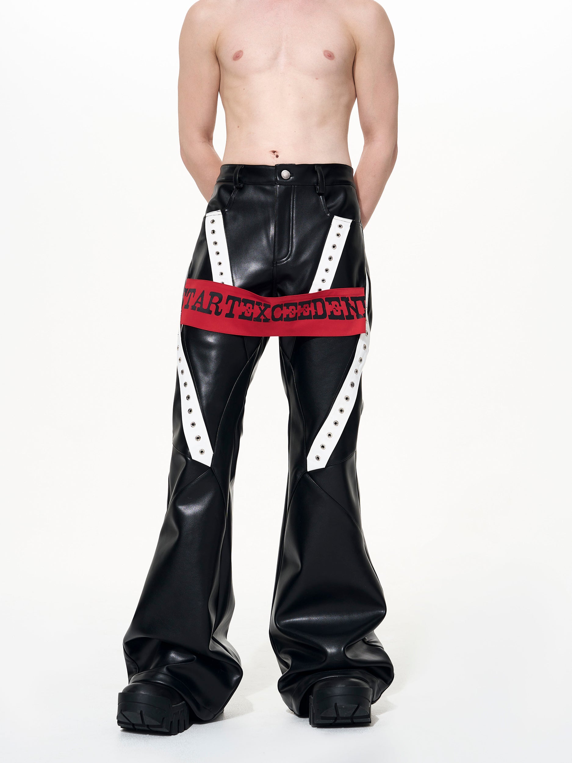 【25s Dec.】Color-blocked Ribbon Racing Leather Jacket/ Pants