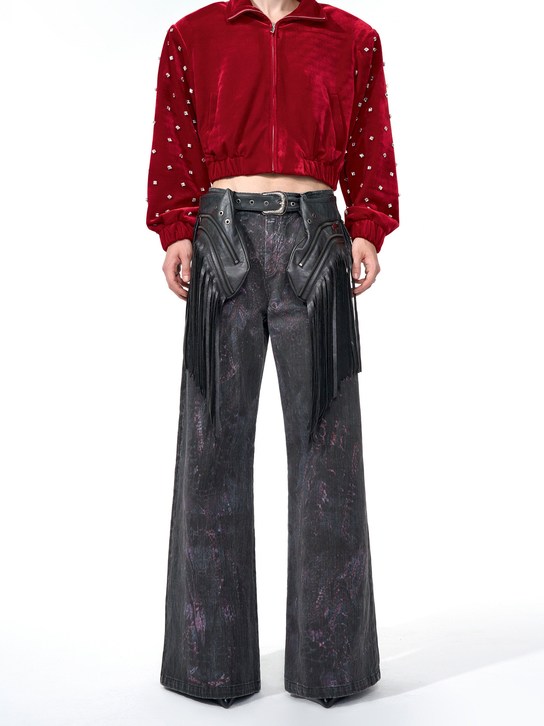 【26s Jan.】Detachable Fringe Utility Belt-Bag Denim Pants