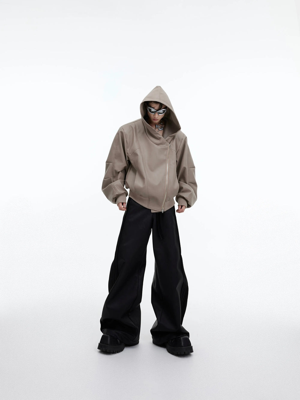 【23s September.】Niche Design Zip Hooded Leather Jacket ArtsKoreanMan