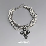 Agate Crushed Cross Layered Wrap Necklace