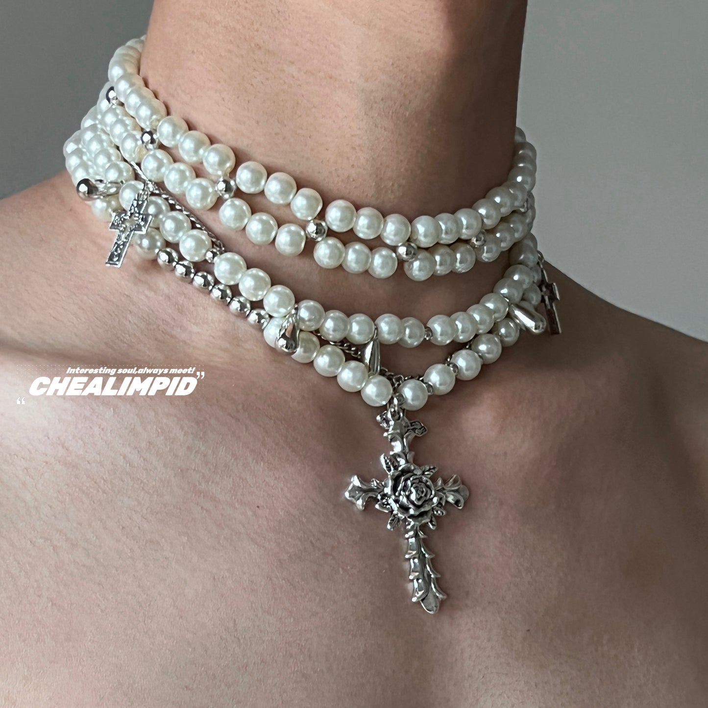 Pearl Layered Cross Necklace