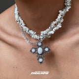 Agate Crushed Cross Layered Wrap Necklace