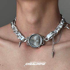 Time Dial Metal Leather Necklace ArtsKoreanMan