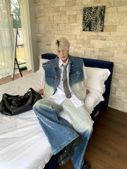 【25s May.】Gradient Shiny Sleeveless Denim Jacket Vest / Jeans