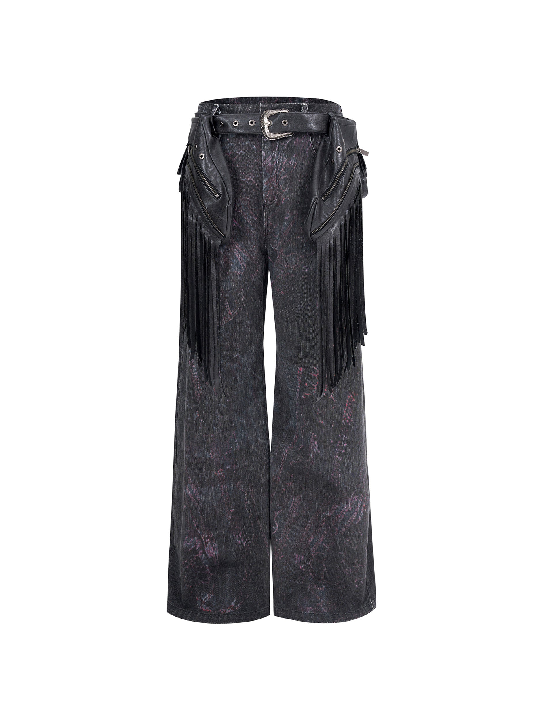 【26s Jan.】Detachable Fringe Utility Belt-Bag Denim Pants